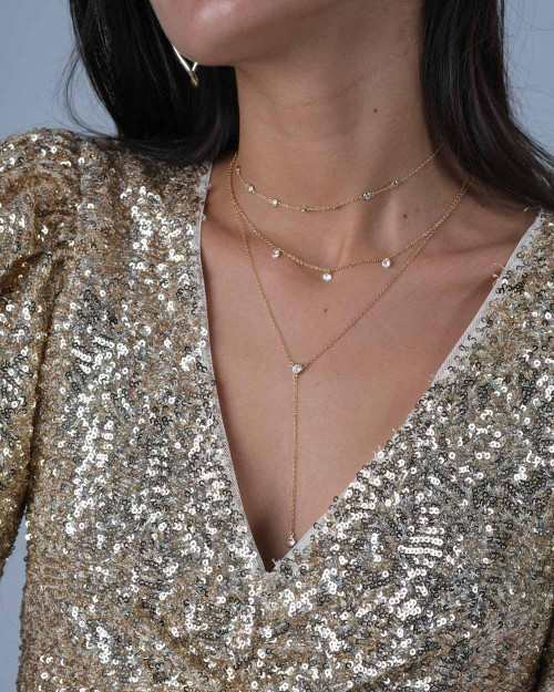 Drop Night Necklace - Zirconia Necklaces - 925 Sterling Silver - 18K Gold Plating - CREU
