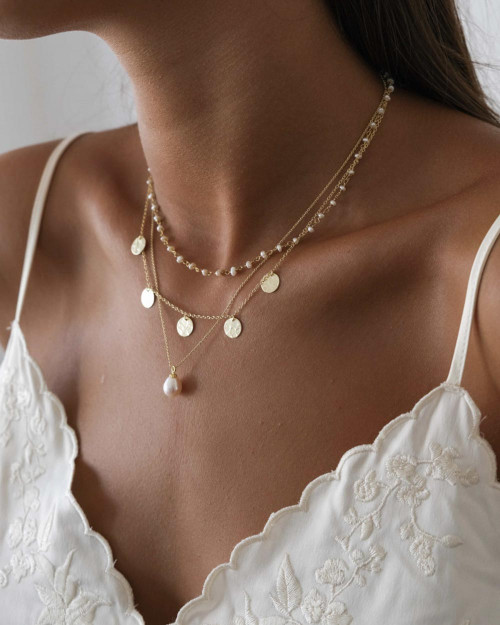 Colgante Perla - Pearl Necklaces - 925 Sterling Silver - 18K Gold Plating - CREU