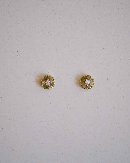 Daisy Green Earrings - Zirconia Earrings - 925 Sterling Silver - 18K Gold Plating - CREU