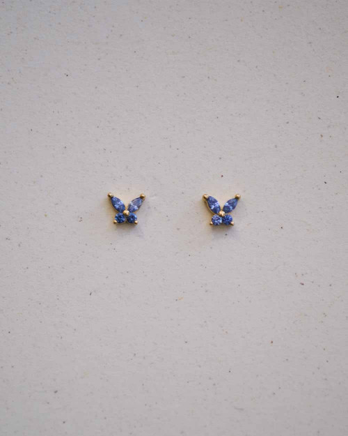 Mariposa Azul Earrings - Zirconia Earrings - 925 Sterling Silver - 18K Gold Plating - CREU