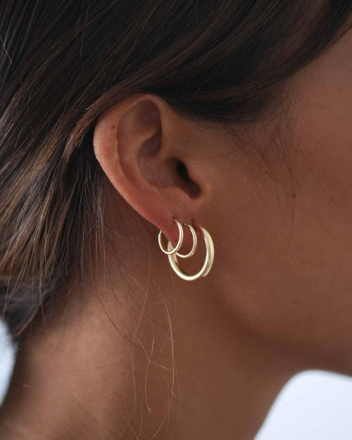 Double Thick Hoop 20mm Earrings - Hoop Earrings - 925 Sterling Silver - 18K Gold Plating