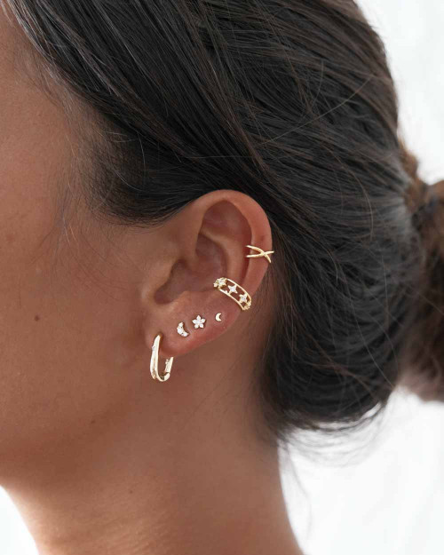 Estrella Circonitas Earrings - Mini Earrings - 925 Sterling Silver - 18K Gold Plating -