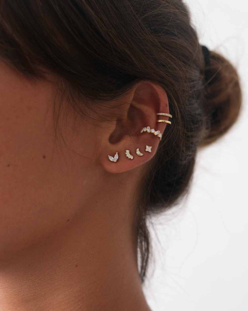 Mini-Flower Cz Earrings - Zirconia Earrings - 925 Sterling Silver - 18K Gold Plating -