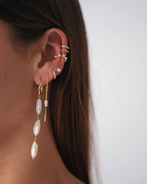 Shining Ear Cuff Earring - Zirconia Earrings - 925 Sterling Silver - 18K Gold Plating -