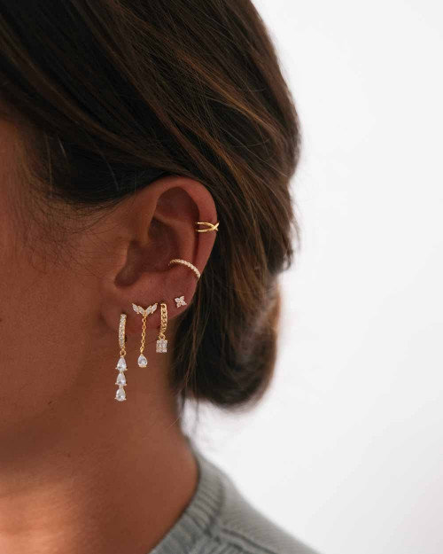 Lyra White Ear Cuff Earring - Ear Cuff Earrings - 925 Sterling Silver - 18K Gold Plating
