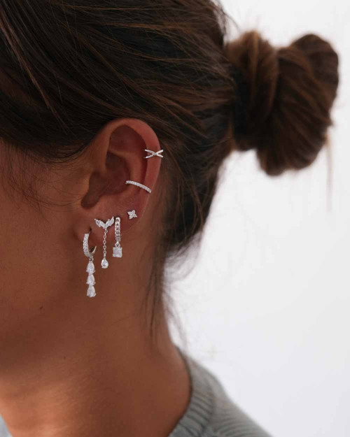 Lyra White Ear Cuff Earring - Ear Cuff Earrings - 925 Sterling Silver - 18K Gold Plating