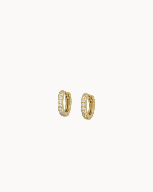 White Mini-Hoop Earrings - Zirconia Earrings - 925 Sterling Silver - 18K Gold Plating -