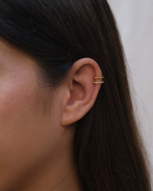 Pendiente Shining Ear Cuff - Piercing falso de Plata de Ley 925 o bañados en oro - CREU