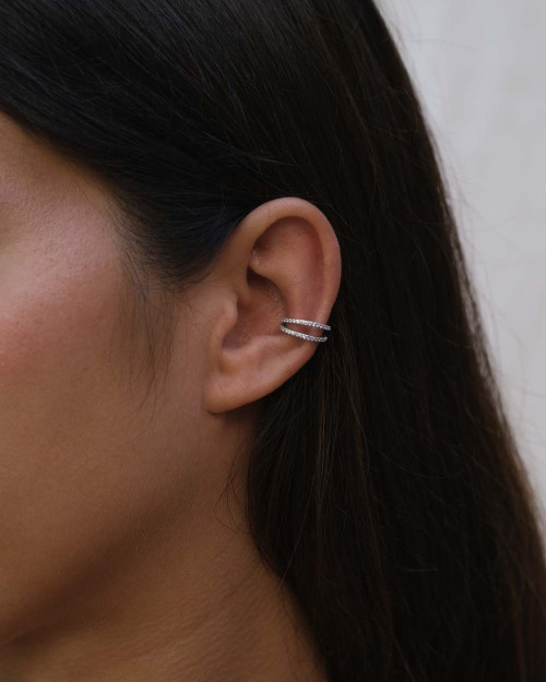 Doble Shine Ear Cuff Earring - Ear Cuff Earrings - 925 Sterling Silver - 18K Gold Plating