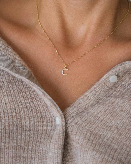Inicial Brillo Necklace - Initial Necklaces - 925 Sterling Silver - 18K Gold Plating -