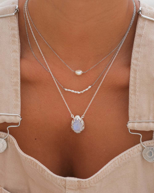 Perla Valentina Necklace - Pearl Necklaces - 925 Sterling Silver - 18K Gold Plating - CREU