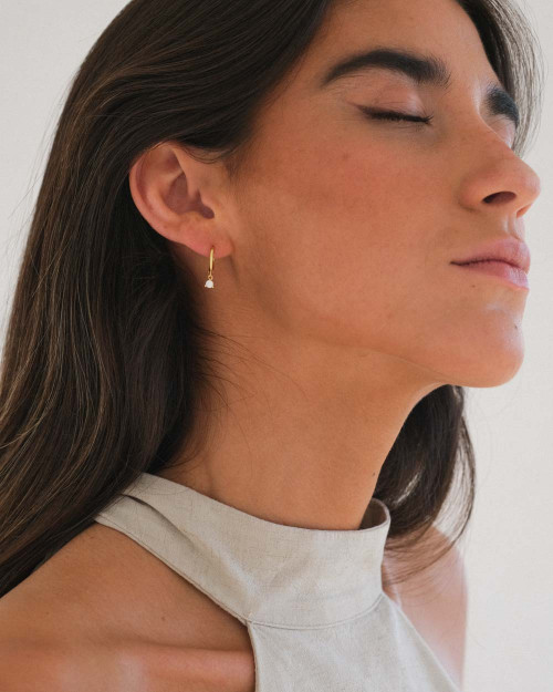 Shine White Earrings - Hoop Earrings - 925 Sterling Silver - 18K Gold Plating - CREU