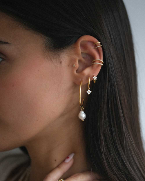 Shining Ear Cuff Earring - Zirconia Earrings - 925 Sterling Silver - 18K Gold Plating -
