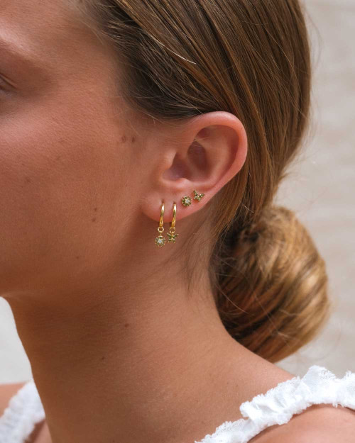 Daisy Green Earrings - Zirconia Earrings - 925 Sterling Silver - 18K Gold Plating - CREU