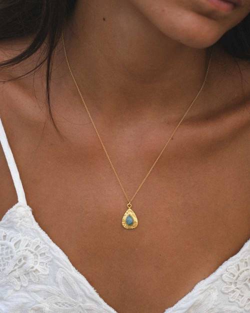 Turquoise Drop Necklace - Stones Necklaces - 925 Sterling Silver - 18K Gold Plating