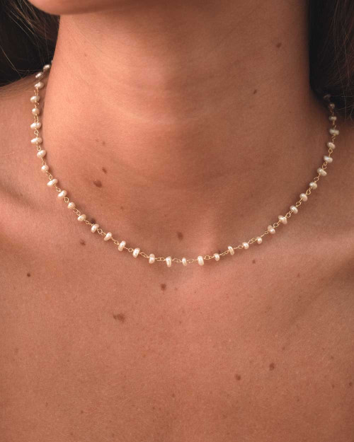 Pearl Choker - Pearl Necklaces - 925 Sterling Silver - 18K Gold Plating - CREU