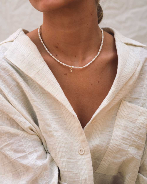 Collar Perlas Inicial - Collares Iniciales de Plata de Ley 925 o bañados en oro - CREU