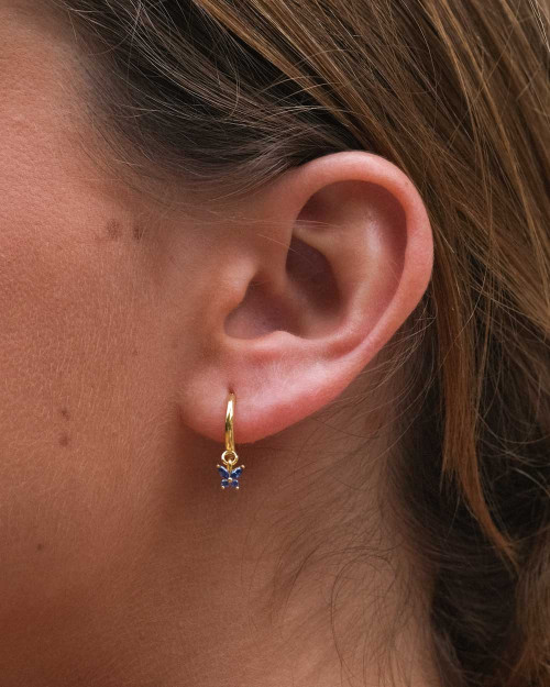 Aro Mariposa Azul Earrings - Zirconia Earrings - 925 Sterling Silver - 18K Gold Plating -