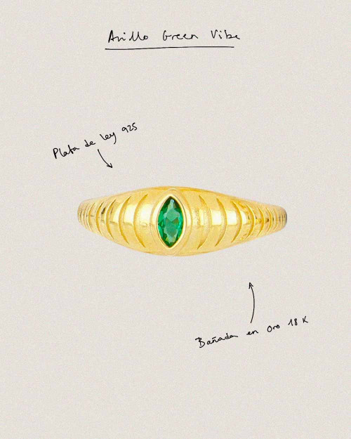 Green Vibe Ring - Rings - 925 Sterling Silver - 18K Gold Plating - CREU
