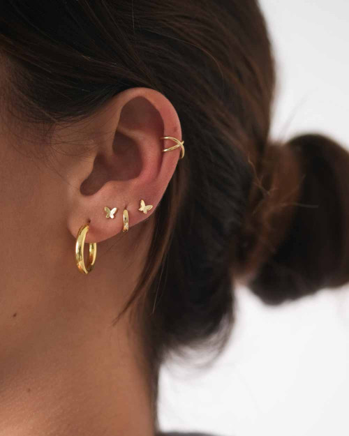 Fine Click Hoop Earrings - Hoop Earrings - 925 Sterling Silver - 18K Gold Plating - CREU