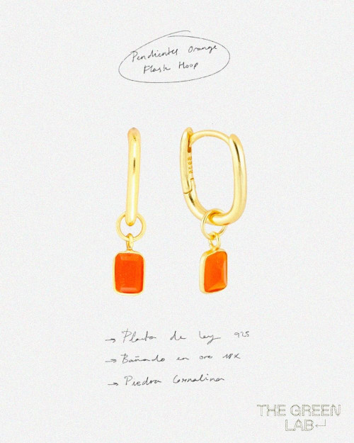 Orange Flash Hoop Earrings - Stone Earrings - 925 Sterling Silver - 18K Gold Plating - CREU