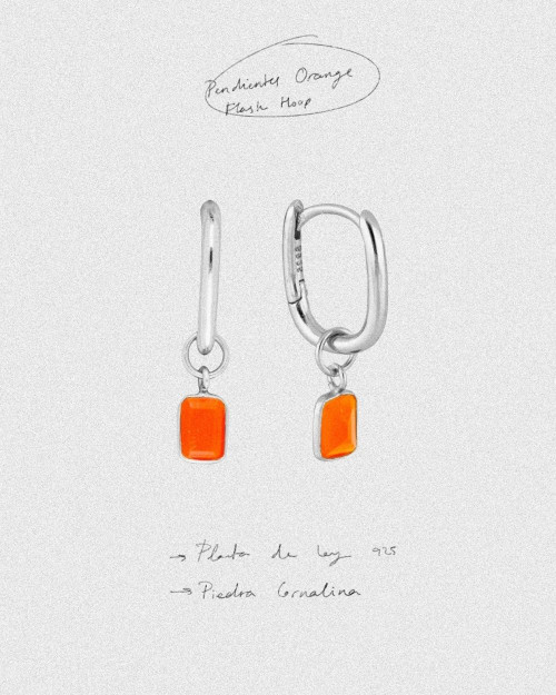 Orange Flash Hoop Earrings - Stone Earrings - 925 Sterling Silver - 18K Gold Plating - CREU
