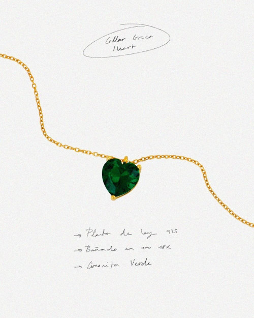 Green Heart Necklace - Pendants - 925 Sterling Silver - 18K Gold Plating - CREU